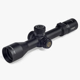 Athlon Optics Helos BTR GEN2 2-12x42 AHMR2 MOA riflescope front three-quarter view showing 30mm tube, exposed locking turrets, and 42mm objective bell
