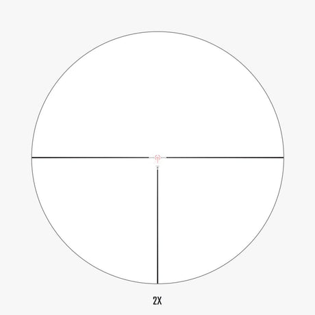 AHMR2 FFP IR MOA reticle view at 2x magnification showing illuminated center circle and dot for fast target acquisition