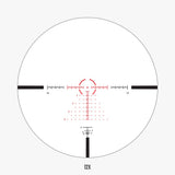 AHMR2 FFP IR MIL reticle view at 12x magnification showing detailed MIL hash marks, holdover dots, and ranging reticle