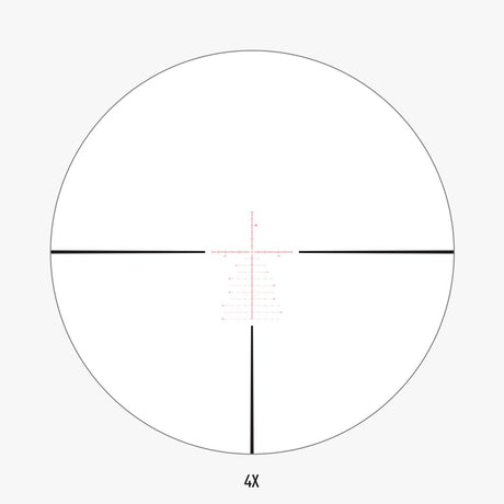 APLR6 FFP IR MOA reticle view at 4x magnification showing Christmas-tree holdover pattern and floating center cross