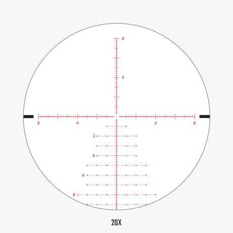 APRS6 FFP IR MIL reticle view at 20x magnification showing detailed MIL hash marks and wind hold dots