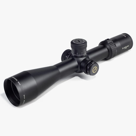 Athlon Optics Helos BTR GEN2 6-24x56 riflescope front three-quarter view showing 34mm tube, exposed locking turrets, and 56mm objective bell