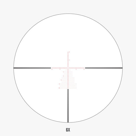 APRS6 FFP IR MIL reticle view at 6x magnification showing Christmas-tree holdover pattern and floating center dot