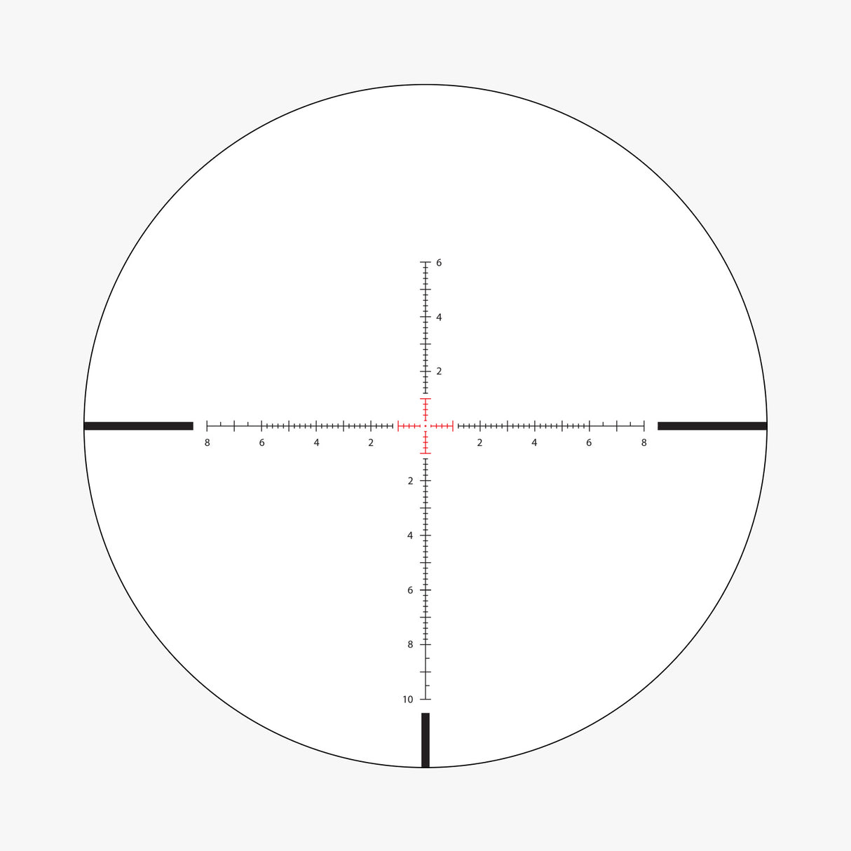 APRS8 SFP IR MIL reticle view showing illuminated 2 MIL span center with floating dot and 0.2 MIL hash marks