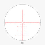 APRS9 FFP IR MIL reticle view at 24x magnification showing detailed subtension marks and floating center dot at full zoom