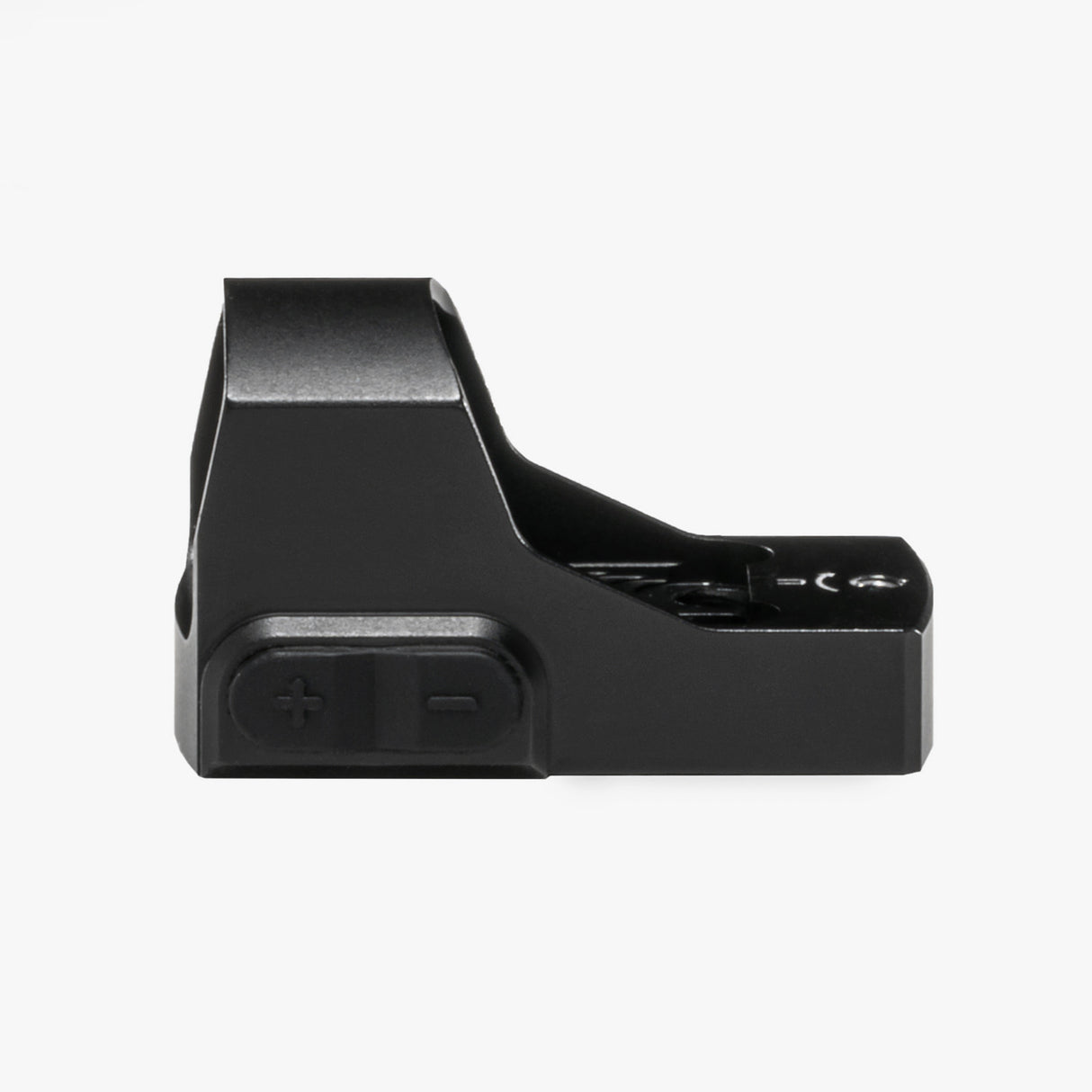 Athlon Midas EDC red dot sight alternate angle showing aluminum chassis and lens window