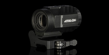 Athlon Midas M5 magnifier mounted on picatinny rail behind a red dot sight