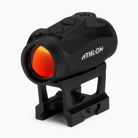 Athlon Midas Blaze TSR2 enclosed tube red dot sight isometric view showing 25mm objective and picatinny mount