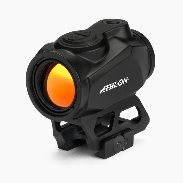 Athlon Midas Strobe TSR3 enclosed tube red dot sight isometric view showing 25mm objective and picatinny mount