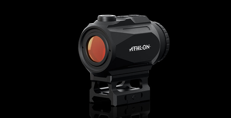 Athlon Midas Flare 1x prism scope showing lens reflections from fully multi-coated optics