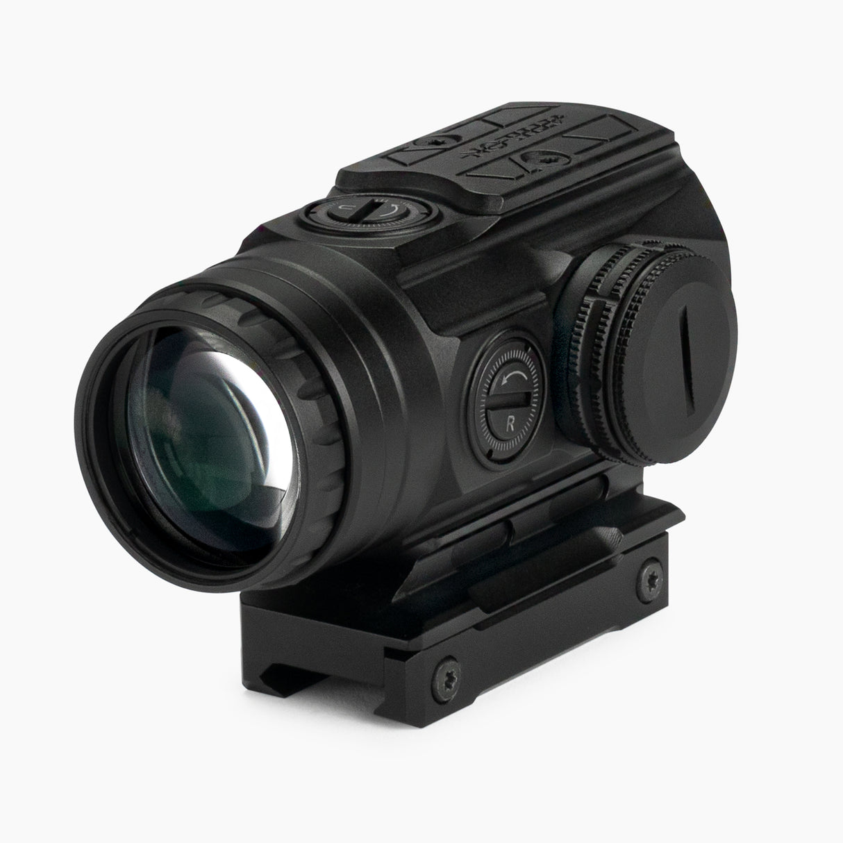 Athlon Midas Flare 3x prism scope rear isometric view showing fast focus ring and illumination controls