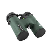 Alpen Chisos 6.5x32 ED binoculars with tethered rubber objective lens covers and ocular rainguard attached
