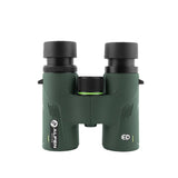 Alpen Chisos 6.5x32 ED binoculars front view with the ocular rainguard cap attached