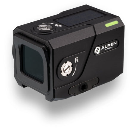 Alpen Argus LT 1x20 reticle view showing the 3 MOA red dot illumination pattern through the enclosed window
