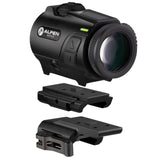 Alpen Nevada LT 3x24 prism scope three-quarter view showing the short tube body, top solar panel, and Picatinny-compatible mount
