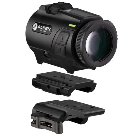 Alpen Nevada LT 3x24 prism scope three-quarter view showing the short tube body, top solar panel, and Picatinny-compatible mount