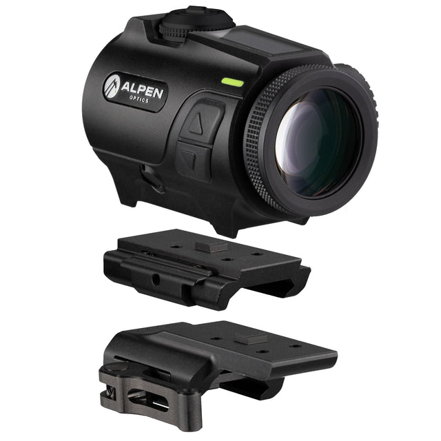 Alpen Nevada LT 3x24 prism scope three-quarter view showing the short tube body, top solar panel, and Picatinny-compatible mount