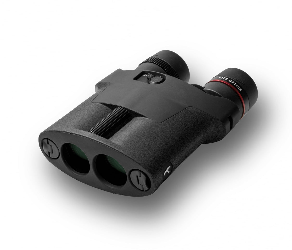 Kite Optics APC Stabilized 30 binoculars -- top-down view showing compact roof prism body and 30mm objective lenses