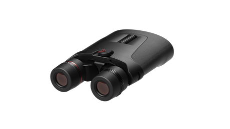 Kite Optics APC Stabilized 42 binoculars — angled top view showing compact roof prism body and eyepiece bridge