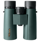 Alpen Kodiak 10x42 binocular standing upright, the Alpen Kodiak 10x42 label on its green body