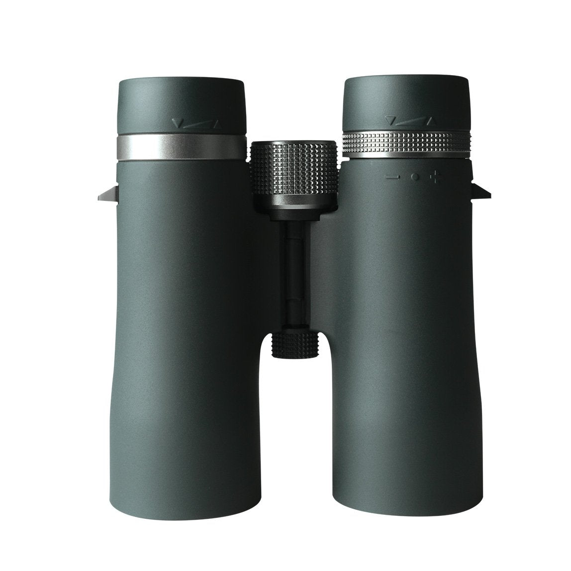 Alpen Apex XP 8x42 ED binoculars, rear view with the twist-up eyecups down and the diopter ring