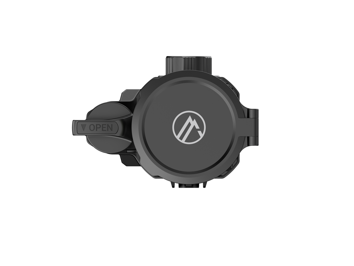 Front view of the Alpen Apex 640 clip-on showing the 50mm objective lens and LRF emitter