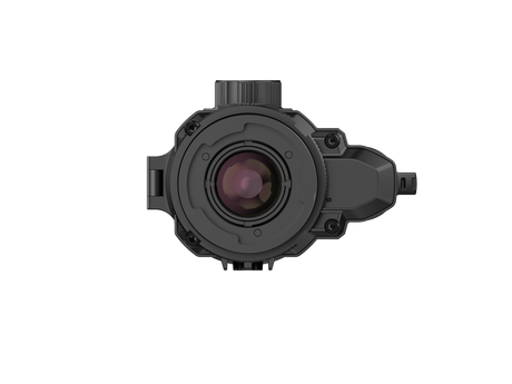 Close-up detail of the Alpen Apex 640 thermal clip-on showing the focus ring and mounting interface