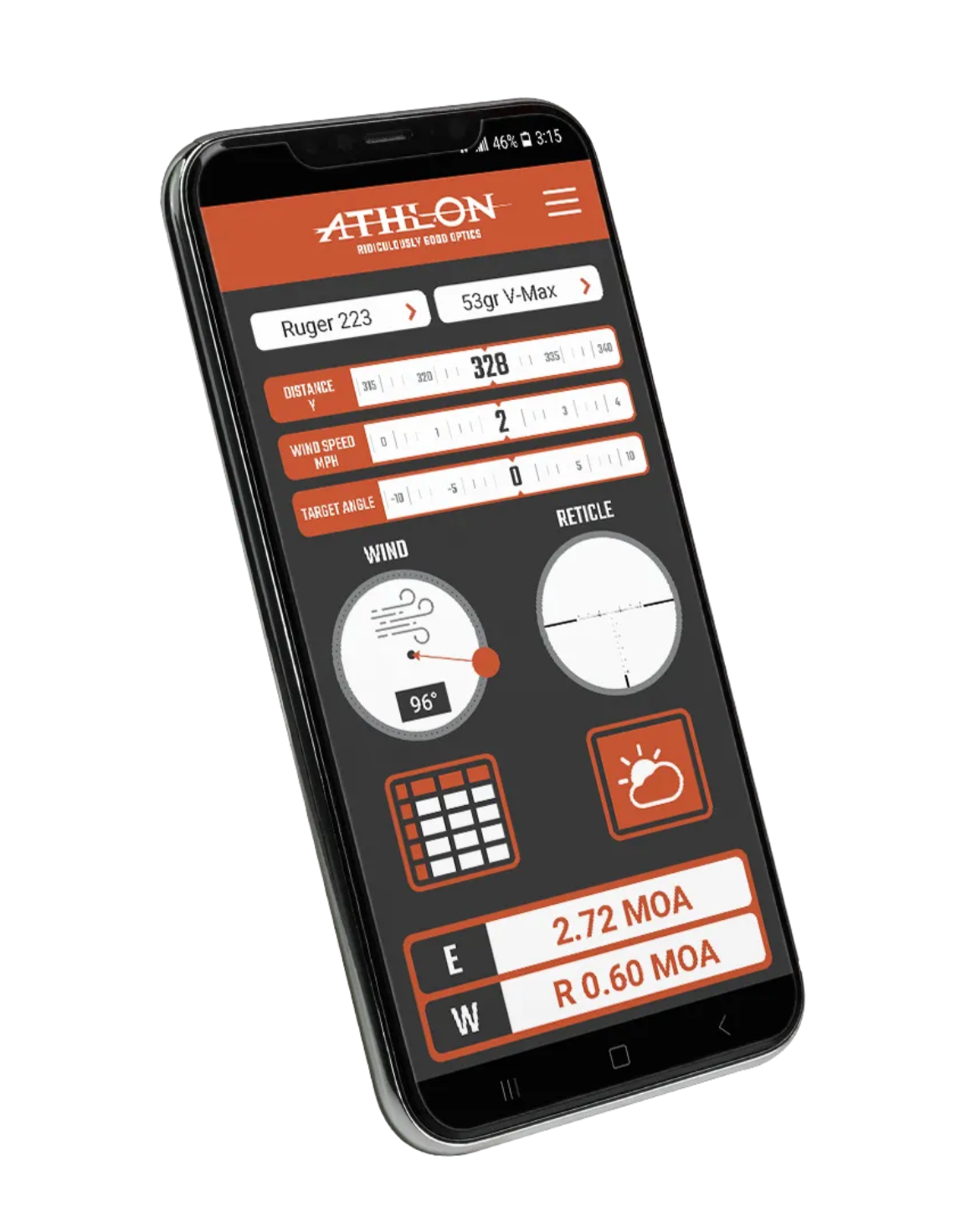 Athlon Cronus ATS Pro ballistic calculator holdover display