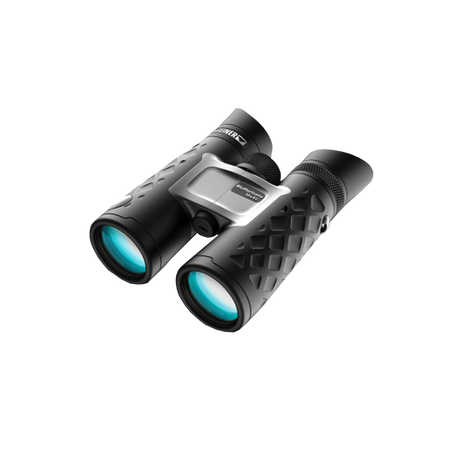 Steiner BluHorizons 10x42 binocular, angled view showing the textured NBR rubber-armored full-size body