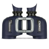 Steiner Commander 7x50 marine binoculars, front view — navy open-bridge body with silver auto-focus bridge and winged Sports-Auto-Focus eyecups