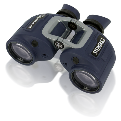 Steiner Commander 7x50 marine binocular, angled view showing the auto-focus bridge control and N2 valves