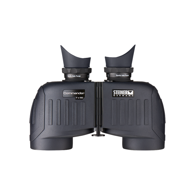 Steiner Commander 7x50 marine binocular, front view showing Sports Auto Focus eyecups