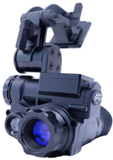 Luna Optics DTM1 monocular with helmet mounting gear attached