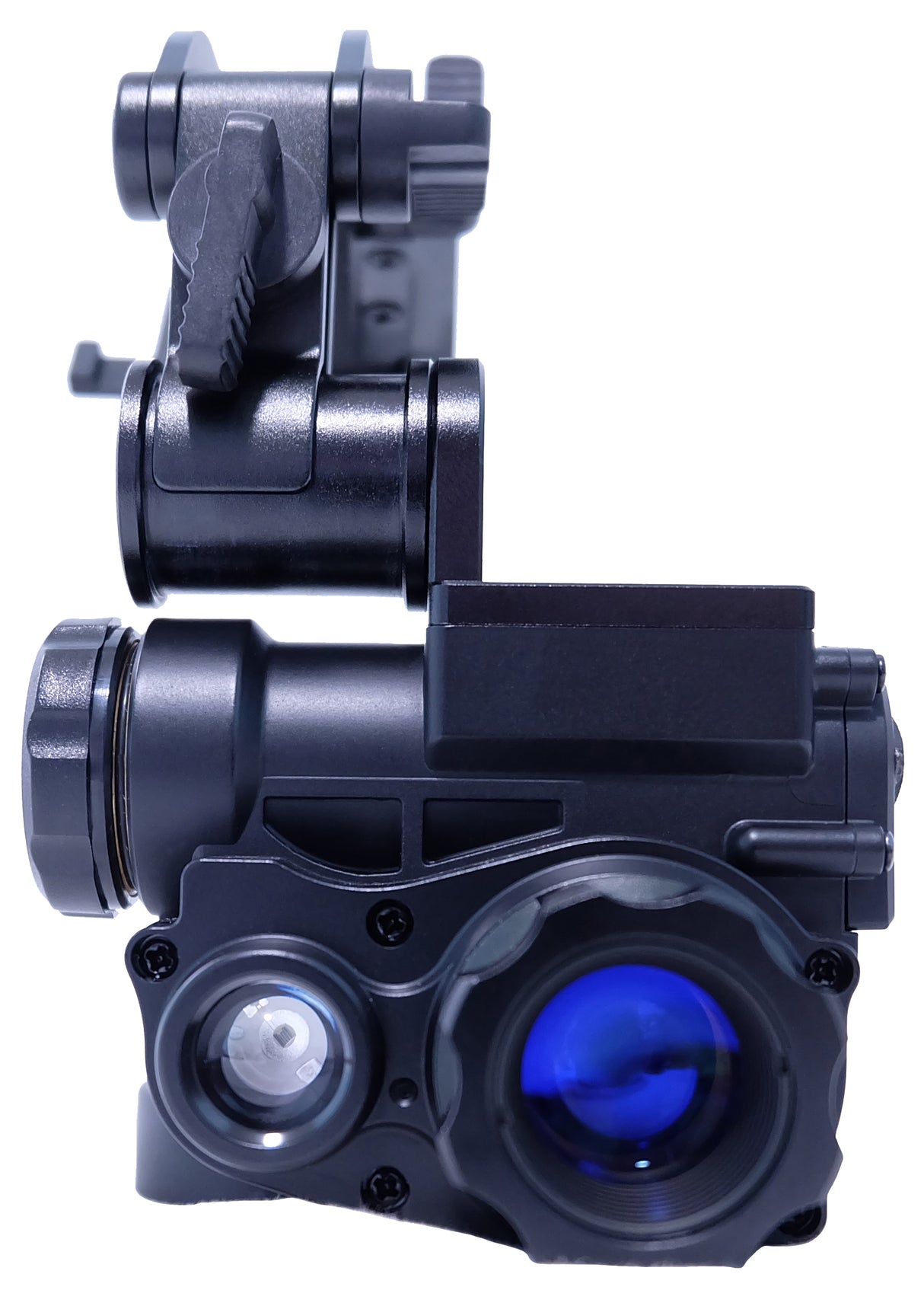 Luna Optics DTM1 night vision monocular — side view showing controls and IR illuminator