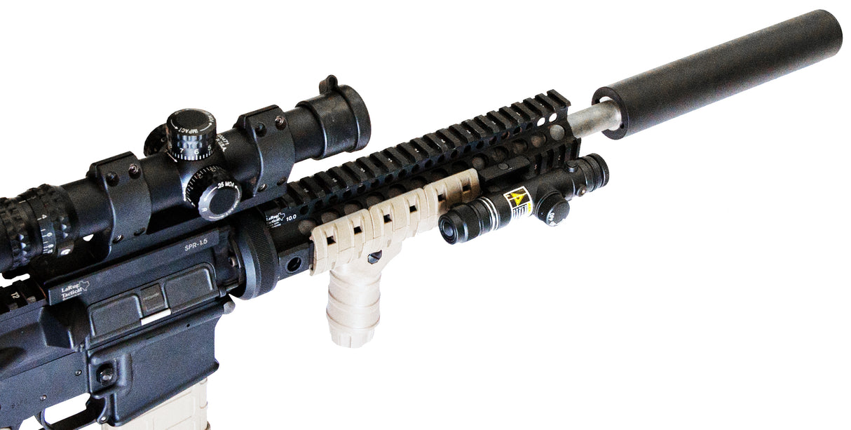 Luna Optics ELIR-3 IR illuminator mounted on a Picatinny rail alongside a night vision device