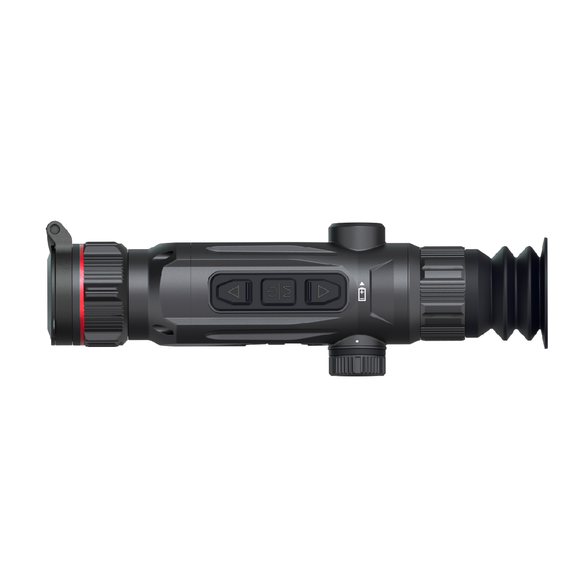 Guide Nova N425 thermal riflescope three-quarter view showing the magnesium alloy housing and integrated controls
