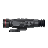 Guide Nova N435 thermal riflescope top view showing the focus knob, mode buttons, and integrated USB-C charging port