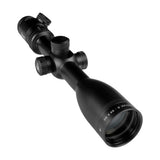 Alpen Kodiak 6-24x50 FFP riflescope three-quarter profile view showing the 30mm tube, side parallax turret, and exposed target-style adjustment knobs