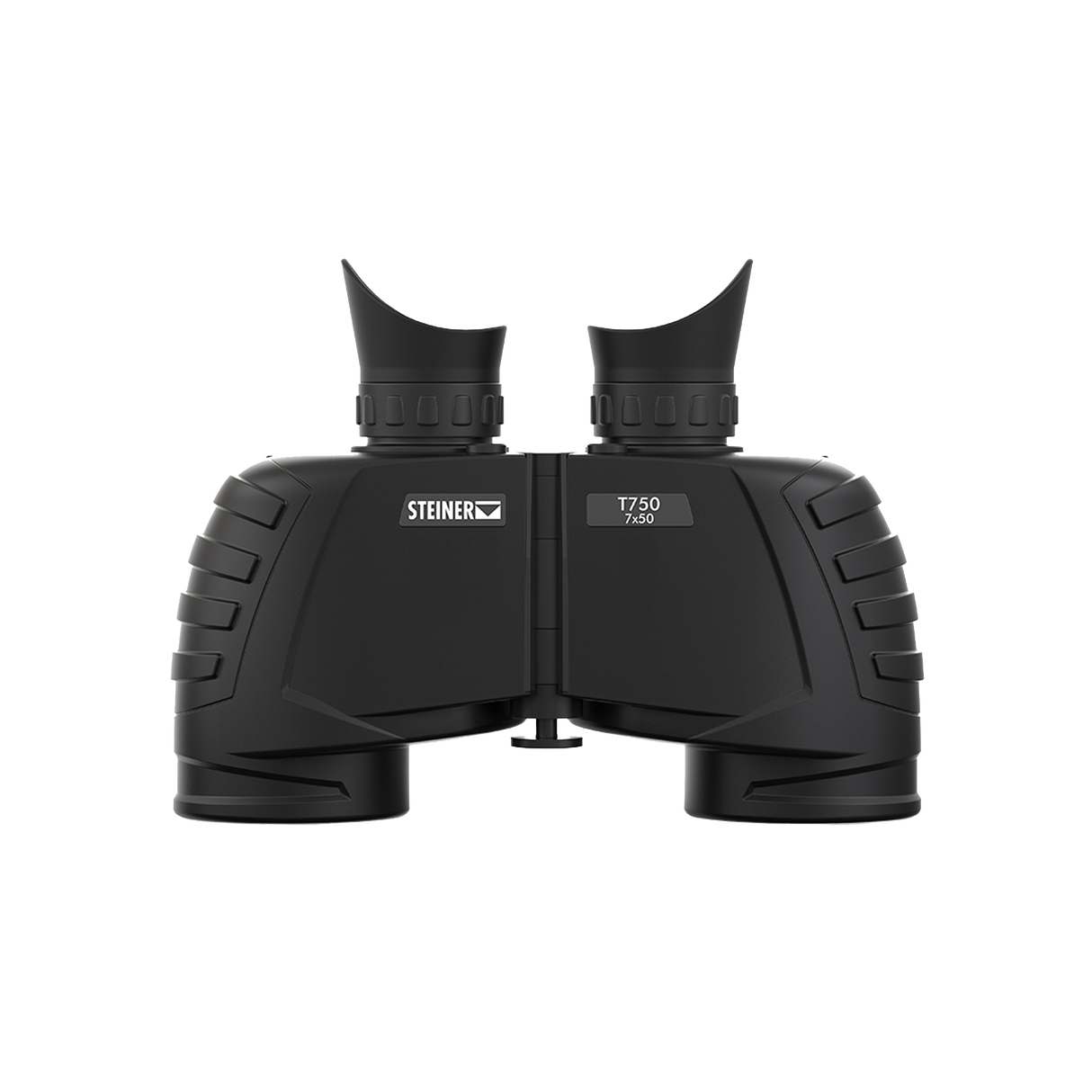 Steiner Tactical T750 7x50 binocular, front view showing the STEINER T750 7x50 marking and porro-style body