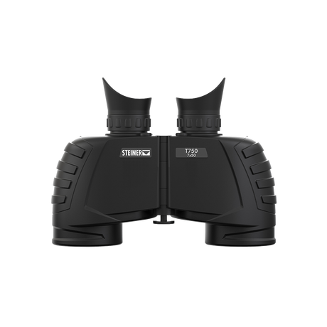 Steiner Tactical T750 7x50 binocular, front view showing the STEINER T750 7x50 marking and porro-style body