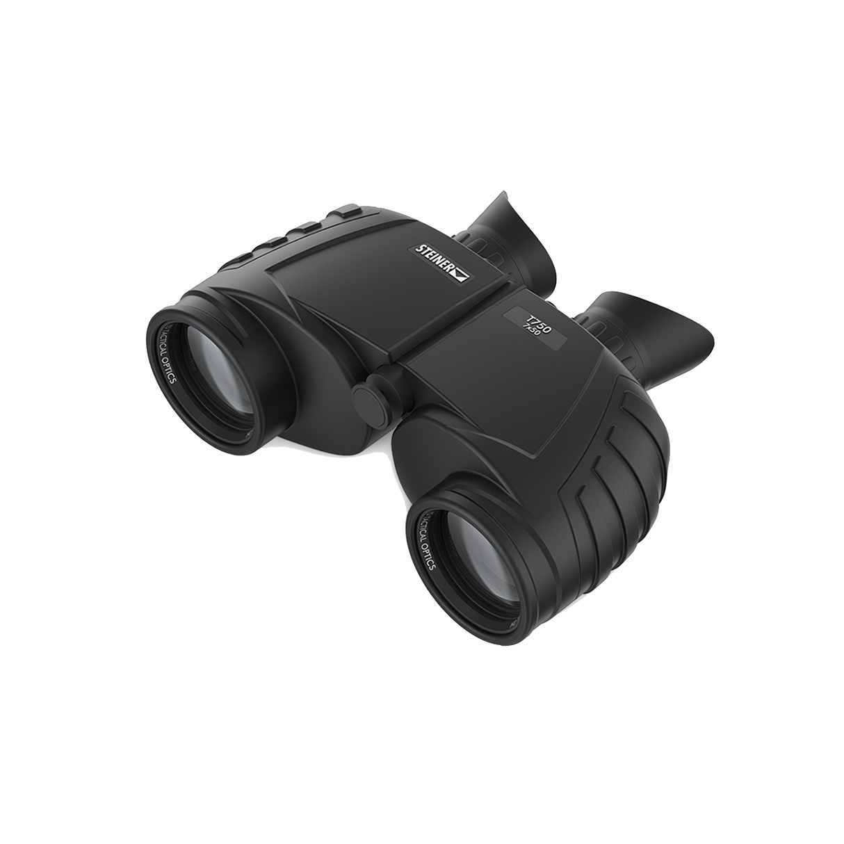 Steiner Tactical T750 7x50 binocular, angled view showing the NBR rubber-armored full-size body