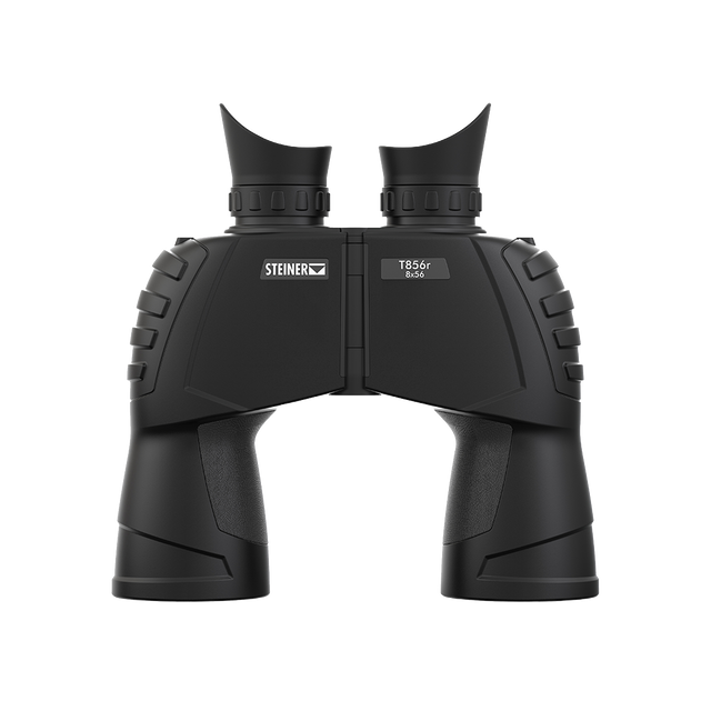 Steiner Tactical T856R 8x56 binocular, front view showing the STEINER T856r 8x56 marking and oversized 56 mm objectives
