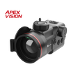 Guide TB1260LS HD thermal clip-on three-quarter view showing the 60mm objective lens, integrated 1,200 meter laser rangefinder window, and magnesium alloy housing