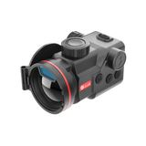 Guide TB650P 2.0 thermal clip-on, three-quarter front view with the lens cap open and the rangefinder inside the objective