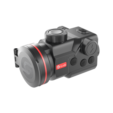 Guide TB650P 2.0 thermal clip-on three-quarter front view with the lens cap closed