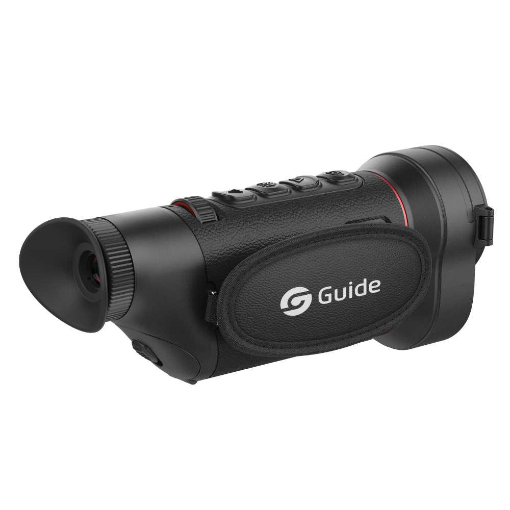 Guide TD 653L thermal monocular rear-angle view showing eyepiece and Guide logo