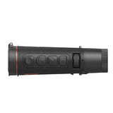 Guide TD433 thermal monocular feature callout showing the 400x300 12 micron sensor, 35mm F1.0 lens, 12-hour battery, and weatherproof IP67 housing