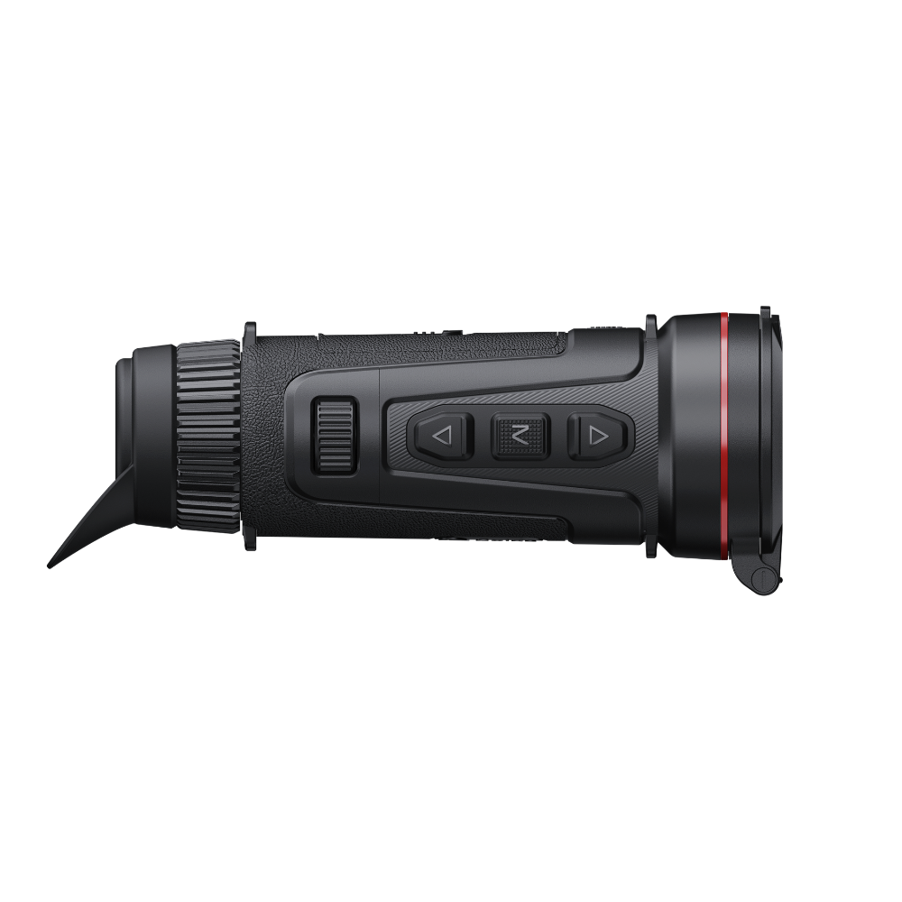 Guide Kodiak TK635L 3.0 feature callout diagram labeling the 35mm F0.9 lens, 640x512 sensor, laser rangefinder, focus wheel, 1.03-inch AMOLED display and USB-C rechargeable battery