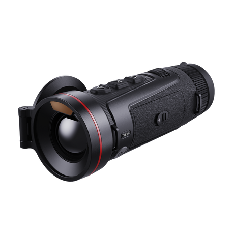 Guide Kodiak TK635L 3.0 thermal monocular, three-quarter front view with the lens cap open on the 35mm F0.9 objective