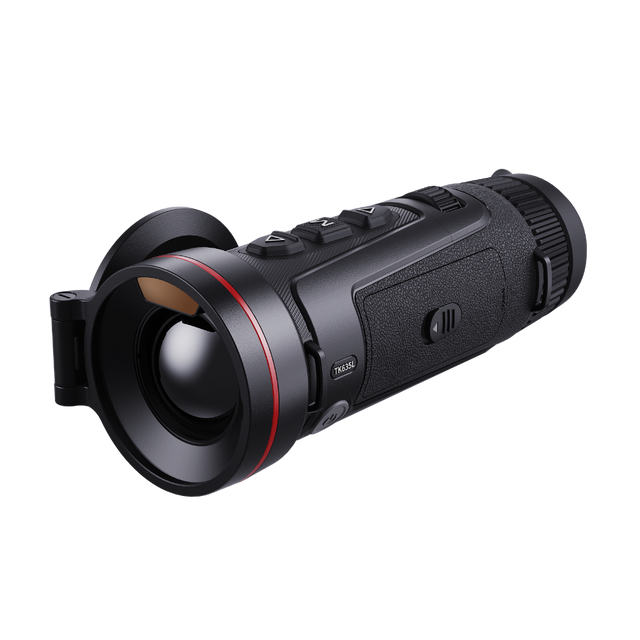 Guide Kodiak TK635L 3.0 thermal monocular, three-quarter front view with the lens cap open on the 35mm F0.9 objective